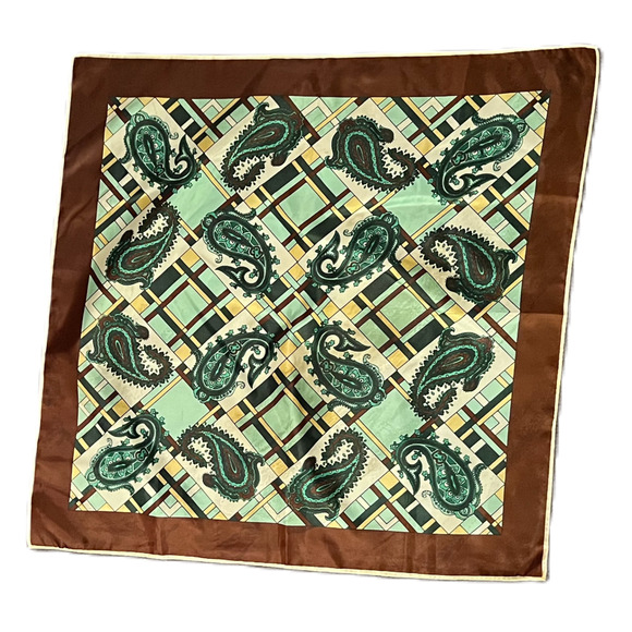 Lady Heritage Fashion Scarf Green Brown Paisley Scarf 26" Authentric Rare Vintag - Picture 1 of 4